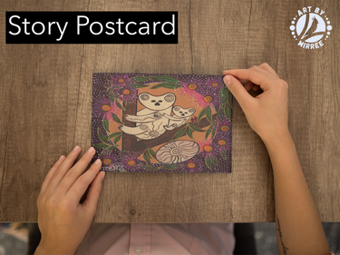 'Koala and Baby Dreaming with Coolamon and Flower Medicine' Aboriginal Art A6 Story PostCard Single by Mirree